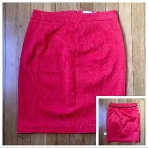 Anthropologie Red-Orange Floral Textured Skirt